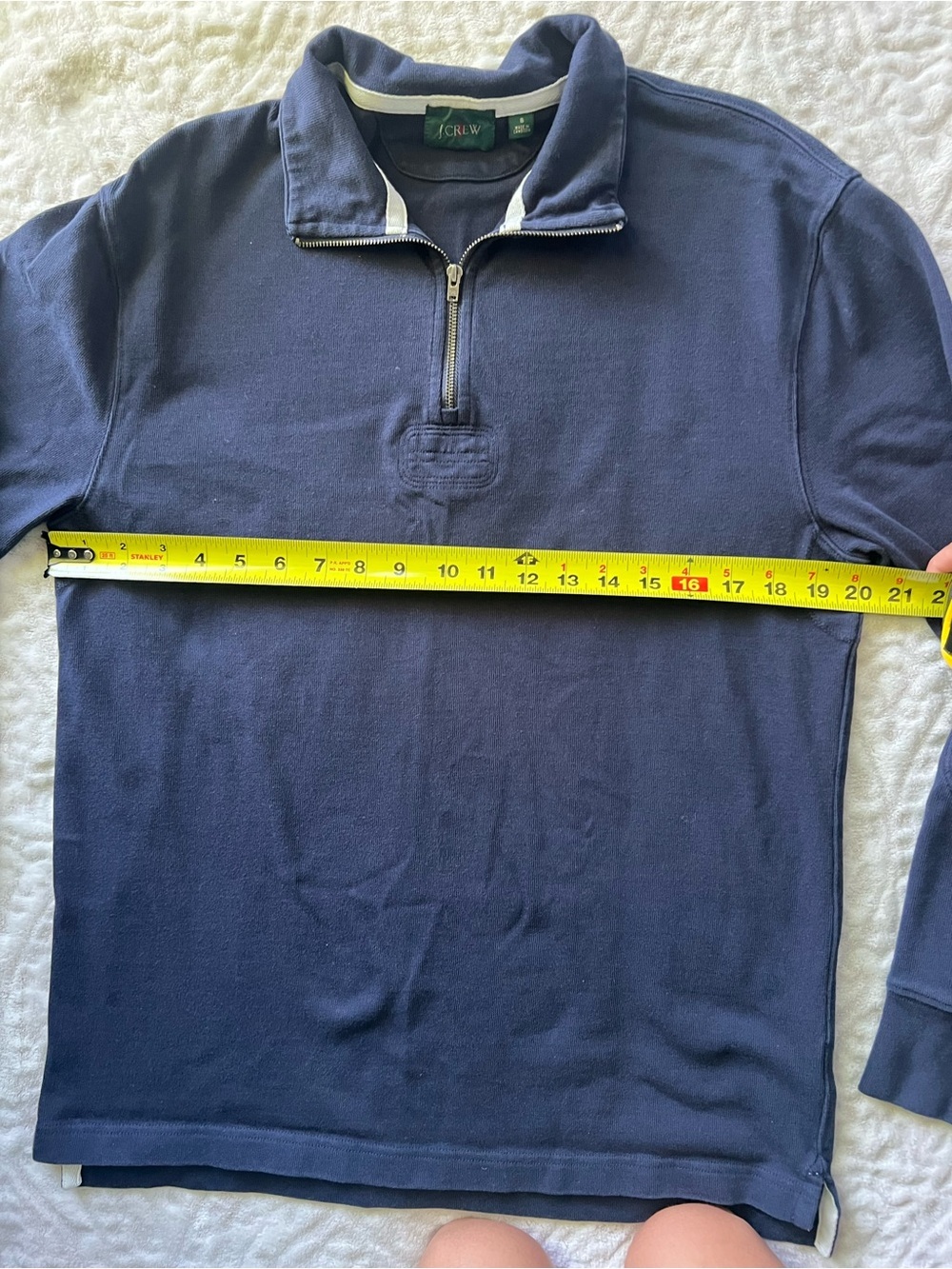 J Crew Men’s Navy Quarter Zip Pullover Elbow Patch Sweatshirt | Size S - Picture 8 of 9